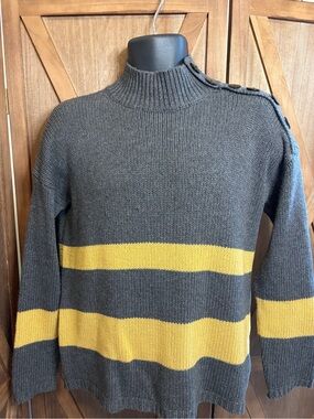 BARTOLINI Charcoal Grey Mustard Striped Wool Cashmere Blend Button Shoulder LG